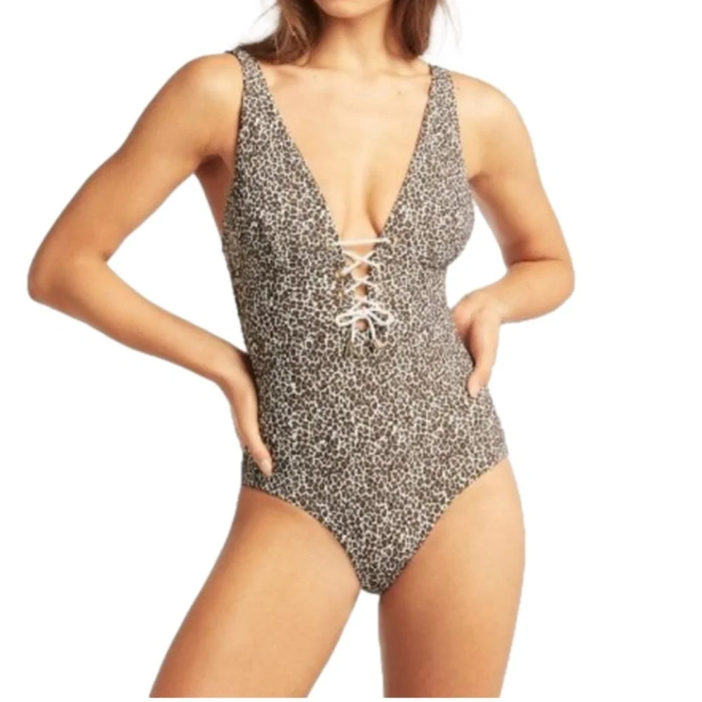 3 for $30 | NWOT SEA LEVEL SWIM Australia Wild Cat Lace Up One Piece Swimsuit - Picture 2 of 15